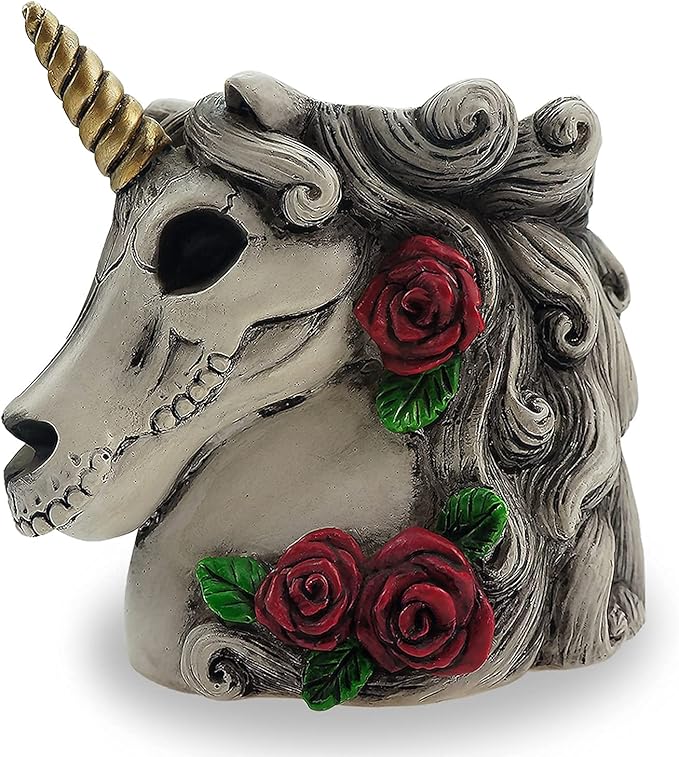 Gothic Unicorn Skull Makeup Brush/Pen Holder-Unicorn Gift for Women Adults Halloween Decor Day Dead Inspired Goth Accessory for Home