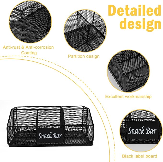 Snack Organizer for Countertop, 5 Compartments Metal Snack Basket Container, Chips Organizer, Snack Bar Station Decor, Kitchen Pantry Organization and Storage