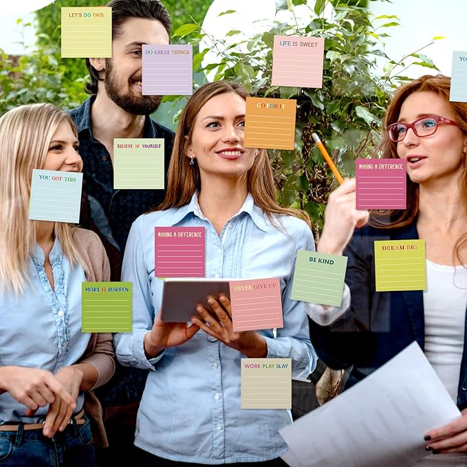 Yinder 24 Pcs Inspirational Sticky Notes Christmas Stocking Stuffers Motivational Sticky Notes Pad Employee Appreciation Gift Bulk for Teacher Nurse Coworker Office 3 x 3'' (Inspirational,Macaroon)