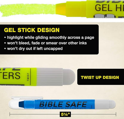 U.S. Office Supply Bible Safe Highlighter Set of 12, 6 Neon Yellow Highlight Colors & 6 Additional Colors, Dry Bible Highlighters No Bleed, Fade or Smear, Safe Gel Markers, Accessories, Study Guide