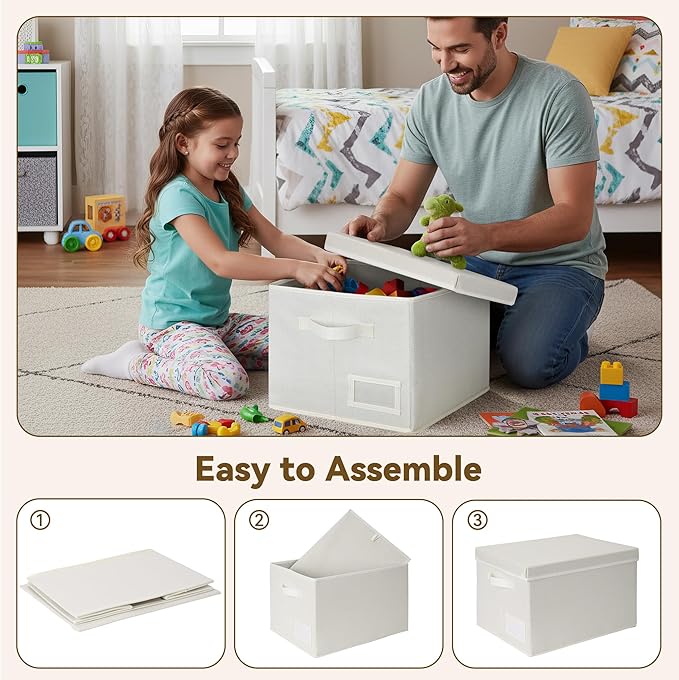 GRANNY SAYS Fabric Storage Bins with Lids, Storage Basket for Clothes, Decorative Storage Boxes, Closet Storage and Organizers, Ivory, 3-Pack
