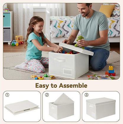 GRANNY SAYS Fabric Storage Bins with Lids, Storage Basket for Clothes, Decorative Storage Boxes, Closet Storage and Organizers, Ivory, 3-Pack
