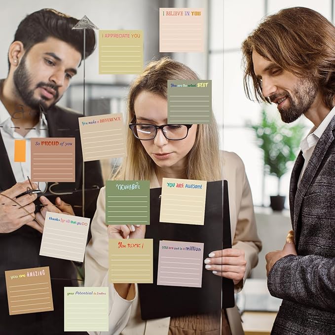 Yinder 12 Pcs Employee Appreciation Sticky Notes Xmas Gift Bulk Motivation Note Pads Mini Inspirational Note Gift for Teacher Nurse Staff Coworker Office Supply 3 x 3'' (Appreciation,Boho Color)