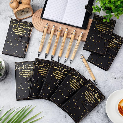 12 Pcs Friendsgiving Gift Bulk for Good Friends A6 Leather Journal Notebook Notepads with Bamboo Pens Friendship Appreciation Gift for Thanksgiving Birthday Women Sister Group (Black)