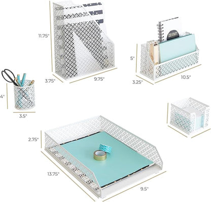 BLU MONACO White Desk Organizer Set – 6-Piece Desk Accessories for Mail, Sticky Notes, Pens, Magazines & Documents