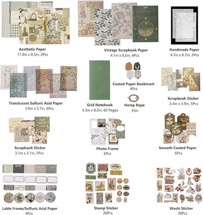 JOYCHOIC Vintage Junk Journal Supplies Aesthetic Journaling Kit, Scrapbook Papers Stickers Large Collection for Bullet Scrapbooking Materials, Planner DIY Arts Craft Collage, Adults