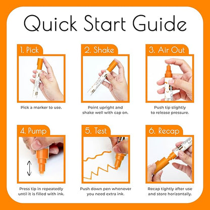 4 Dual Tip Orange Paint Pen Metallic - Fine Tip & Medium Acrylic Paint Markers - Orange Marker for Metal, Wood, Rock Painting, Canvas, Ceramic, Glass, Fabric, Leaf and Plastic - Water-based Ink