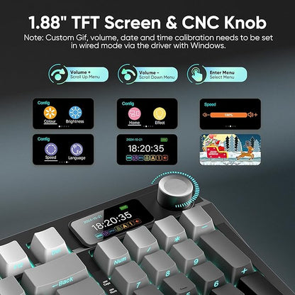 RedThunder K95 Wireless Mechanical Keyboard,TFT Screen & Knob, Trip-Modes Connection, Gasket Custom Hot-Swap Keyboard, RGB Backlit, Pre-lubed Linear Switches, Side Printed PBT Keycaps, Gray Gradient