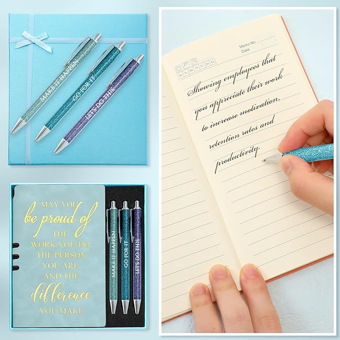 5 Pcs Employee Appreciation Gift Christmas Leather Journal Notebook 3 Ballpoint Pens with Box Thank You for Nurse Medical Assistant Coworker Teacher Social Worker Vet Tech Volunteer(Blue)
