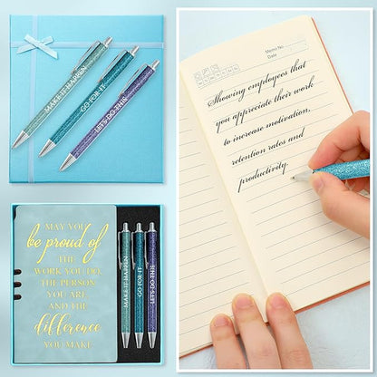 5 Pcs Employee Appreciation Gift Christmas Leather Journal Notebook 3 Ballpoint Pens with Box Thank You for Nurse Medical Assistant Coworker Teacher Social Worker Vet Tech Volunteer(Blue)