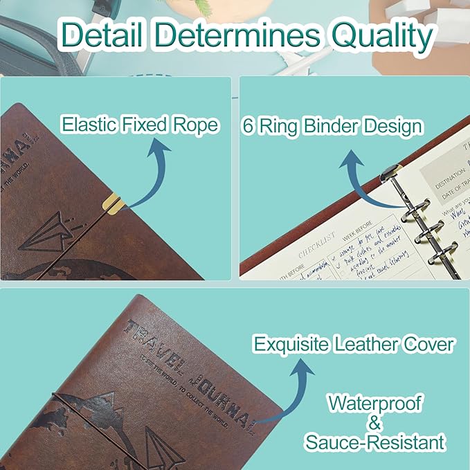 Travel Journal for Women Men, Leather Travel Scrapbook Notebook & Adventure Book Travel Planner Memory Diary, Travel Gifts(Brown)