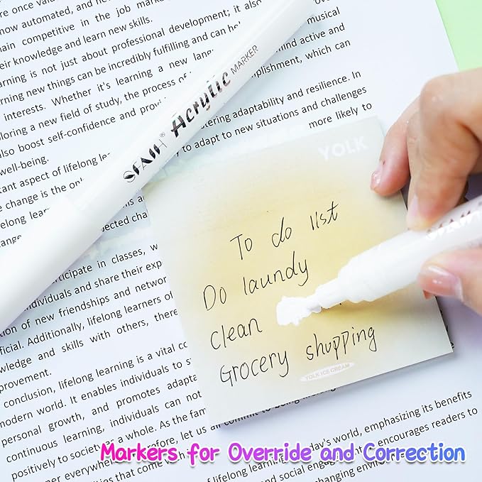 SFAIH Acrylic White Paint Pens - 8 Pack 2-3MM Medium Tip & 0.7MM Extra Fine Paint Marker for Rock Painting, Wood, Metal, Fabric, Plastic, Canvas, Glass, Ceramic, Diy Crafts, White Out Pen