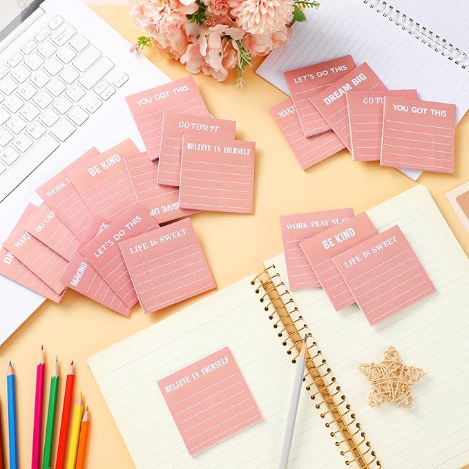Yinder 24 Pcs Inspirational Sticky Notes Christmas Stocking Stuffers Motivational Sticky Notes Pad Employee Appreciation Gift Bulk for Teacher Nurse Coworker Office 3 x 3'' (Inspirational,Pink)