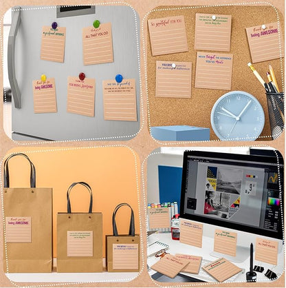 Yinder 24 Pcs Employee Appreciation Sticky Notes Xmas Gift Bulk Motivation Note Pads Mini Inspirational Note Gift for Teacher Nurse Staff Coworker Office Supply 3 x 3'' (Appreciation,Kraft Color)