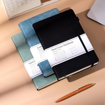 CAGIE 3 Pack Journals Notebooks for Women Men Thick Lined Journaling Notebooks A5 Leather Journals for Writing Hardcover Journal Supplies Diary, Green& Black& Blue