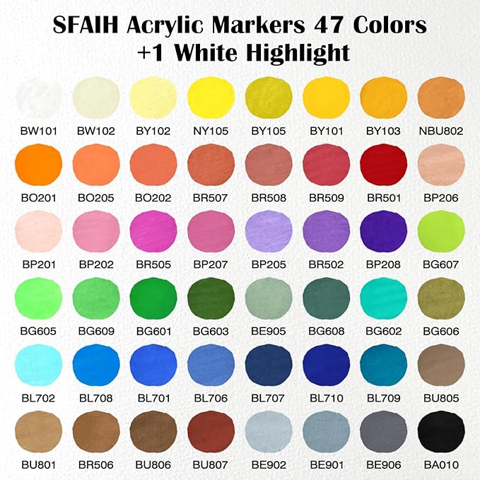 SFAIH Christms Gifts Acrylic Paint Markers, 48 Colors Dual Tips Acrylic Brush Markers With Chisel Tip, Automatic Ink Control, Ultra-High Coverage, No Bleed Ink, Art Supplies for Rock, Canvas, Fabric