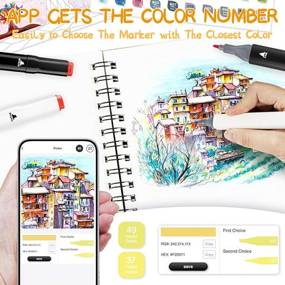 204 Colors Alcohol Markers with APP, Dual Tip Art Marker for Adults Coloring Books, Alcohol Based Ink Illustration Markers Set for Adult Artist Drawing Sketching Painting Lettering Cards
