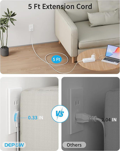 2 Prong Power Strip, 2 to 3 Prong Outlet Adapter with 8 AC & 4 USB Ports (2 USB C), 5FT Extension Cord, 1700J Two Prong Surge Protector, Wall Mountable, Ideal for Old House Non-Grounded Outlets