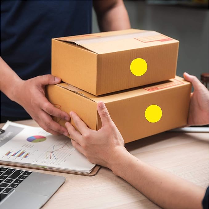 PARLAIM 1 Inch Round Permanent Adhesive Color-Code Dot Stickers,1000 per Roll dots Label Dispenser Box (Yellow)