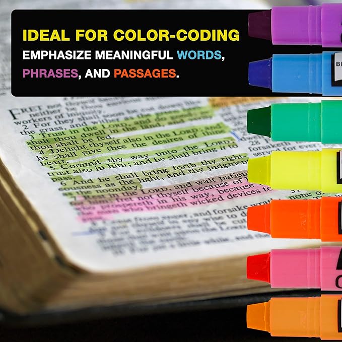 U.S. Office Supply Bible Safe Highlighter Set of 12, 6 Neon Yellow Highlight Colors & 6 Additional Colors, Dry Bible Highlighters No Bleed, Fade or Smear, Safe Gel Markers, Accessories, Study Guide