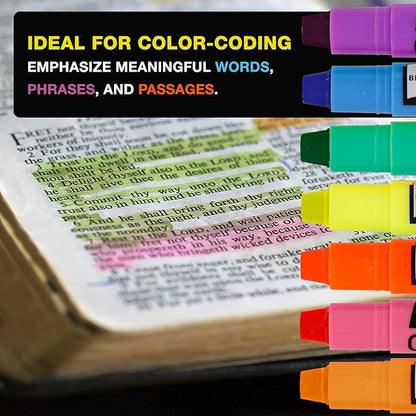 U.S. Office Supply Bible Safe Highlighter Set of 12, 6 Neon Yellow Highlight Colors & 6 Additional Colors, Dry Bible Highlighters No Bleed, Fade or Smear, Safe Gel Markers, Accessories, Study Guide
