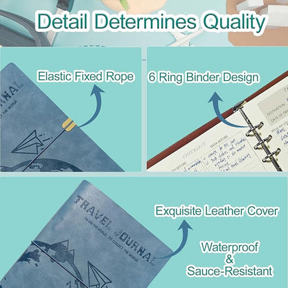 Travel Journal for Women Men, Leather Travel Scrapbook Notebook & Adventure Book Travel Planner Memory Diary, Travel Gifts (Blue)