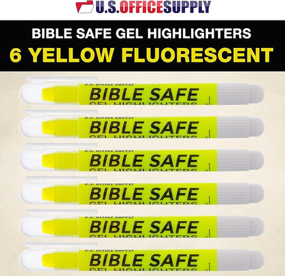 U.S. Office Supply Bible Safe Highlighter Set of 6 Yellow Bright Fluorescent Markers, Dry Bible Highlighters No Bleed, Fade or Smear, Safe Gel Markers, Accessories, Study Guide