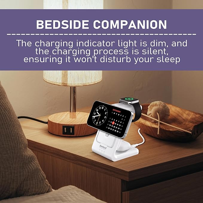 3 in 1 Wireless Charging Station: 10000mAh Removable Power Bank Charger Stand for Phone/Watch/Air Pods - Portable Magnetic Battery Pack for Air 17 16 15 14 13 12 Series White