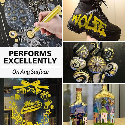 SFAIH Gold & Silver Acrylic Paint Markers - 8 Pack 2-3MM Medium Tip & 0.7MM Extra Fine Paint Pens for Rock Painting, Wood, Metal, Fabric, Plastic, Canvas, Glass, Ceramic, Diy Crafts