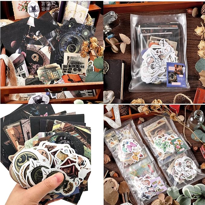 200PCS Vintage Scrapbooking Supplies Pack, Aesthetic Scrapbook Sticker Paper Art Journaling Kit for Bullet Junk Journals,Planner,Cottagecore Decor Gifts (Space)