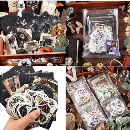 200PCS Vintage Scrapbooking Supplies Pack, Aesthetic Scrapbook Sticker Paper Art Journaling Kit for Bullet Junk Journals,Planner,Cottagecore Decor Gifts (Space)