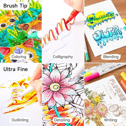 Shuttle Art Dual Brush Marker Pens, 56 Colors Water-based Ink, Dual Tip Calligraphy Pens Fineliner and Brush Tip perfect for Kids Adult Artist, Hand Lettering, Journal, Doodling, Writing