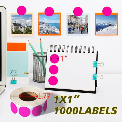 PARLAIM 1 Inch Round Permanent Adhesive Color-Code Dot Stickers,1000 per Roll dots Label Dispenser Box,Green Circle Stickers Label (Fluorescent Pink)