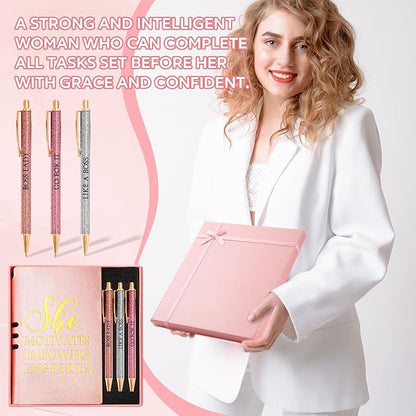 5 Pcs Boss Gifts for Women Set Leather Journal Ballpoint Pens with Box Thank You Employee Appreciation Thanksgiving Christmas Gifts for Female Leader Birthday Bestie Coworker (Pink)