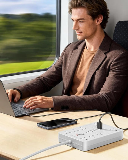 Surge Protector Power Strip - 8 Outlets(1850W/15A) with 6 USB Ports（2 USB C, 6FT Flat Plug Extension Cord, Wall Mount Multi Plug Outlet Extender, ETL Listed for Home, Dorm Room, White