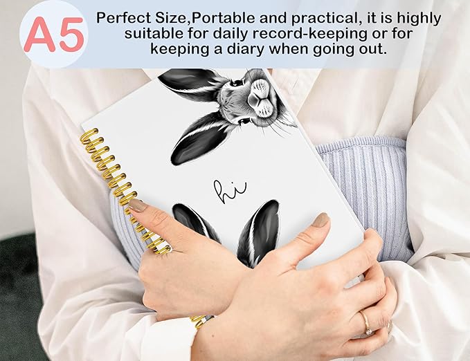 Rabbit Notebook Journal,Cute Bunny Gifts Notebook Journal for School Women Teen Girls Kids,Gifts for Rabbit Lovers,Animal Hardcover Spiral Notebooks for Work Notes Journaling,5.5x8.3 Inch