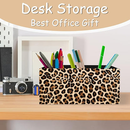Leopard Print Pen Pencil Holder Organizer for Desk, Leopard Print Room Decor, Preppy Cheetah Kitchen Cooking Brush Makeup Utensil Holder (Black)