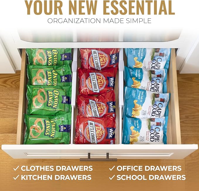 RAPTUROUS Adjustable Deep Drawer Divider – 6" Tall, Expandable 13-22", 4-Pack, Non-Slip Drawer Dividers for Clothes, Dresser, Kitchen & Office Organization (White)