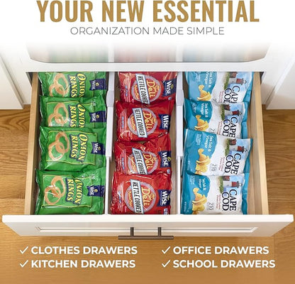 RAPTUROUS Adjustable Deep Drawer Divider – 6" Tall, Expandable 13-22", 4-Pack, Non-Slip Drawer Dividers for Clothes, Dresser, Kitchen & Office Organization (White)