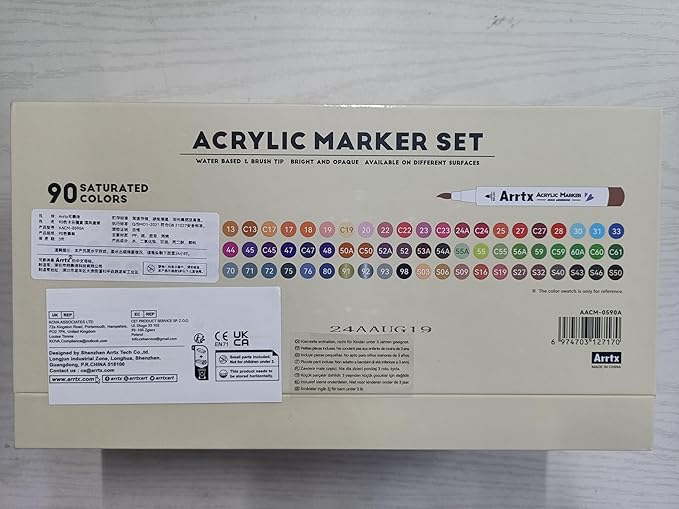 Arrtx Acrylic Markers 90 Colors, Premium Brush Tip Acrylic Paint Pens, Water Based Ink, No Toxic, Water Resistant Paint Markers for Rock Painting Wood Stone Glass Fabric DIY Project