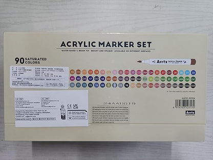 Arrtx Acrylic Markers 90 Colors, Premium Brush Tip Acrylic Paint Pens, Water Based Ink, No Toxic, Water Resistant Paint Markers for Rock Painting Wood Stone Glass Fabric DIY Project