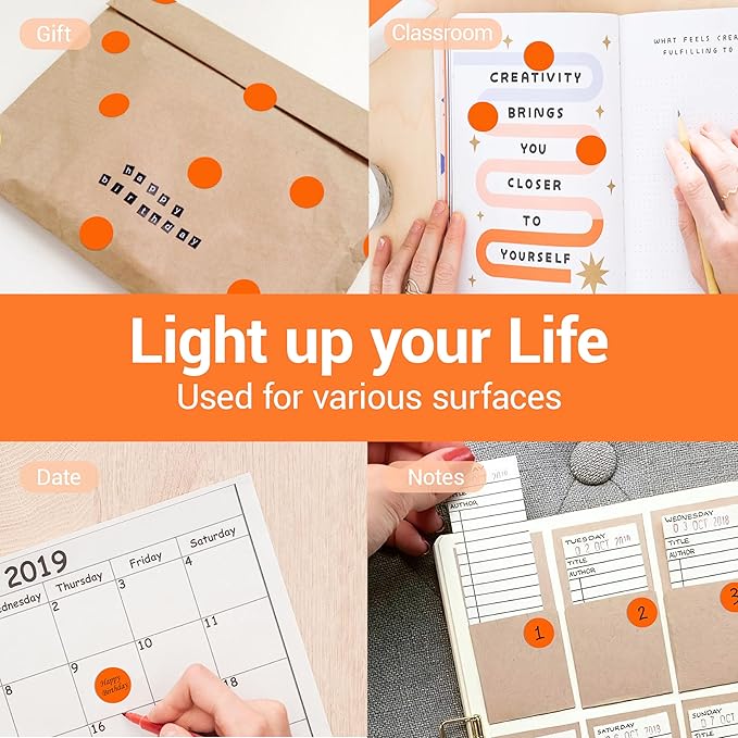 1 Inch Circle Dot Stickers 1000 PCS Color Coding Thermal Labels Dots Writable Printable Small Round Stickers for Office, Classroom, Inventory, Garage, Organizing Storage, DIY, Orange