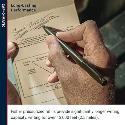 Fisher Space Pen Cap-O-Matic Pen, Ballpoint, O.D. Green, Cerakote Finish, Pocket Clip, Black Ink