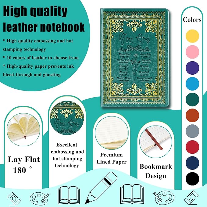 Green A5 Lined Leather Journal Notebook,Inspirational Christian Gifts Hardcover Executive Notebooks for Men Women,200 Pages 100 Gsm Thick Ruled Paper Daily Diary for School,Family ,Friends,Work (You Beautiful Green)
