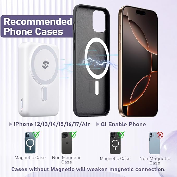 3 in 1 Wireless Charging Station: 10000mAh Removable Power Bank Charger Stand for Phone/Watch/Air Pods - Portable Magnetic Battery Pack for Air 17 16 15 14 13 12 Series White