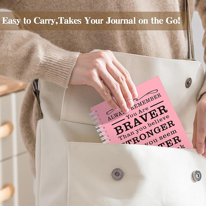 4Pcs A5 Spiral Notebook,Inspirational Journal,Motivational Journal for Women Men,100 Pages Lined Spiral Journal Notebook College Ruled Daily Diary for School,Travel,Business,Work (4Pcs Always-Pink)