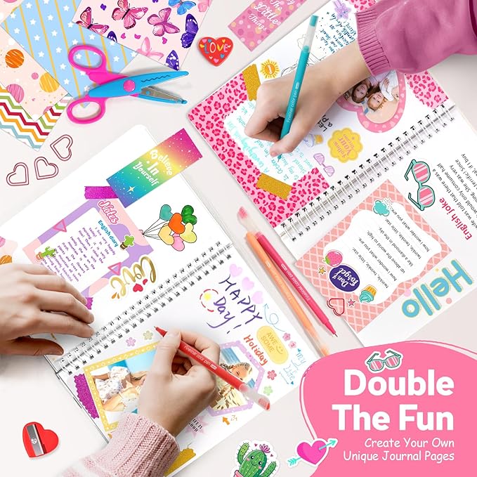 Axirata 2-Pack DIY Journal Kit for Girls, Journal Set for Tween & Teen Girl 6-8-14 Year Old, Scrapbook & Diary Supplies Toy Set, Art & Crafts Stationery Kit Birthday Christmas Ideal Gift for Girls