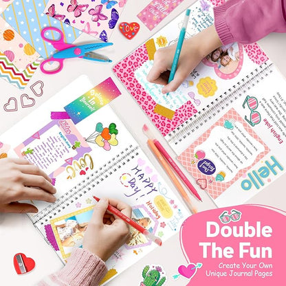 Axirata 2-Pack DIY Journal Kit for Girls, Journal Set for Tween & Teen Girl 6-8-14 Year Old, Scrapbook & Diary Supplies Toy Set, Art & Crafts Stationery Kit Birthday Christmas Ideal Gift for Girls
