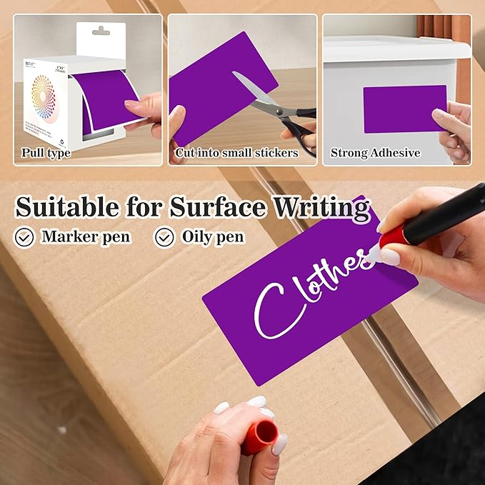 Rectangular Color Coding Moving Labels 3X5 Inch 250 Per Roll, Purple Moving Stickers for Boxes Color Coded, Packing Labels Stickers for Inventory Warehouse