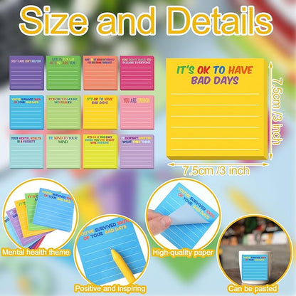 Yinder 24 Pcs Inspirational Sticky Notes Christmas Stocking Stuffers Motivational Sticky Notes Pad Employee Appreciation Gift Bulk for Teacher Nurse Coworker Office 3 x 3'' (Mental Health,Dark Color)